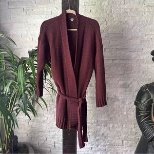 Aerie Chenille Burgundy Maroon Lounge belted Longline Cardigan Size Small